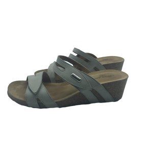 GRUNLAND Soft Wedge Sandals Women Size EU 38 US 7.5 Leather Hook Loop Closure